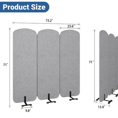 Natwind 3-Panel Office Room Divider, 73.2 x 71 inches Portable Office Partition, Freestanding Folding Privacy Wall for Cubicle & Temporary Indoor Space Separation (Grey)