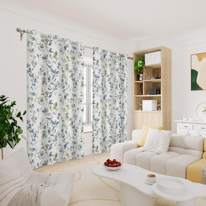 84" 53" 2 Set Renaiss Botanical Herbs Blackout Curtains, Vintage Eucalyptus Leaf Thermal Insulated Bedroom Window