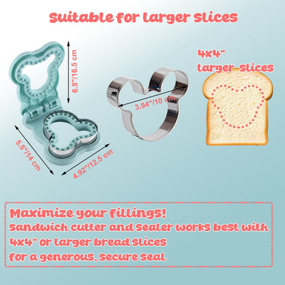 Sandwich Cutter and Sealer, Crustless Mouse Shaped Cutters for Kids Lunch, Cute Sandwich Maker Peanut Butter and Jelly Crustless Sandwich Bread for Kids Children Boys Girls (Blue)