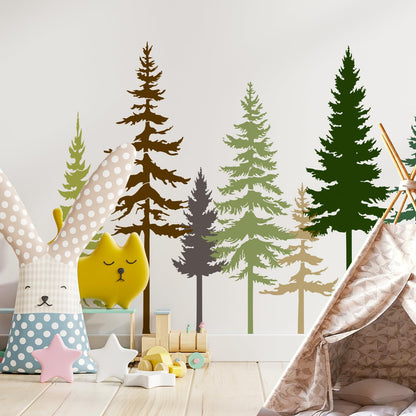 EVERJOYCRAFT 8pcs Large Pine Tree Stencils 4 Styles Reusable Tree Wall Stencils 32.5'' - 34'' Tall Forest Mural Drawing Templates for Wall DIY Art Crafts Painting Garden Wood Fence Tile
