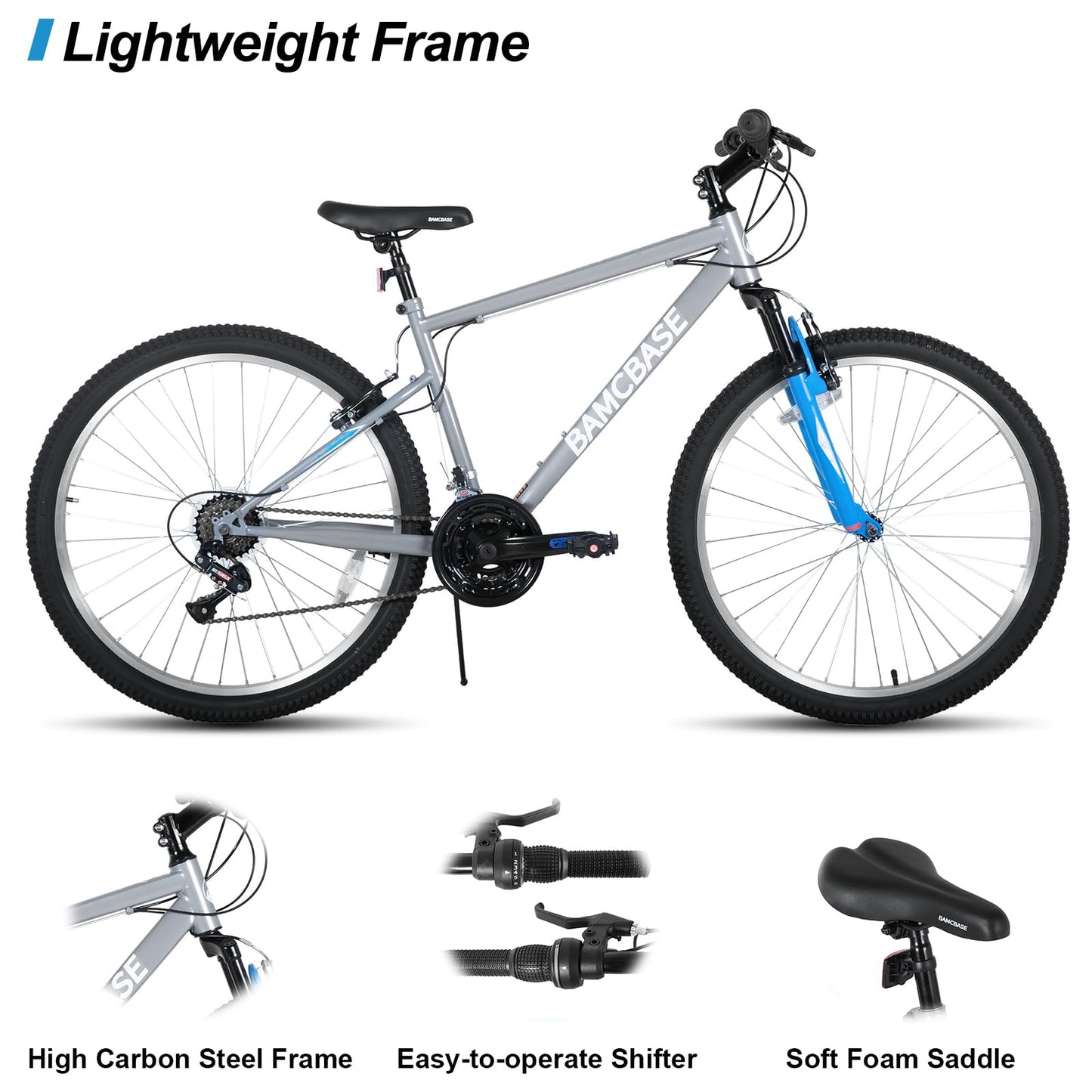 HH HILAND 27 Inch Mountain Bike, Mens Womens MTB with 18 Speeds, High-Tensile Steel Frame, V Brake, Hardtail Bicycle for Adults Gray