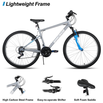 HH HILAND 27 Inch Mountain Bike, Mens Womens MTB with 18 Speeds, High-Tensile Steel Frame, V Brake, Hardtail Bicycle for Adults Gray