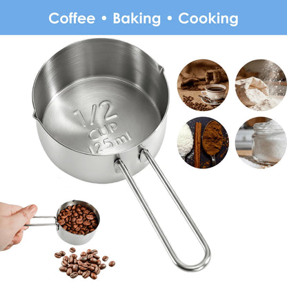 YOUEON 6 Pcs 1/2 Cup (125ml) Stainless Steel Measuring Scoops, Metal Measuring Cups with Handle for Dog Food, Coffee, Baking, Cooking, Dishwasher Safe