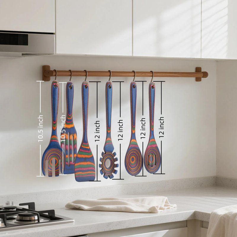 Cokka Praca 6-Piece Pakkawood Kitchen Utensils | Heat Resistant Wood Kitchen Utensils | Pakkawood Kitchen Cooking Utensil Set | Wooden Spoons for Cooking | Non-Sitck Cooking Spoons | Sapphire