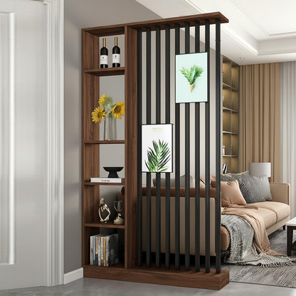 Floor to Ceiling Room Divider with Shelves – Freestanding Partition Screen, Industrial Style Room Divider Furniture for Bedroom, Office (Walnut, 47" L x 9.5" W x 79.5" H)