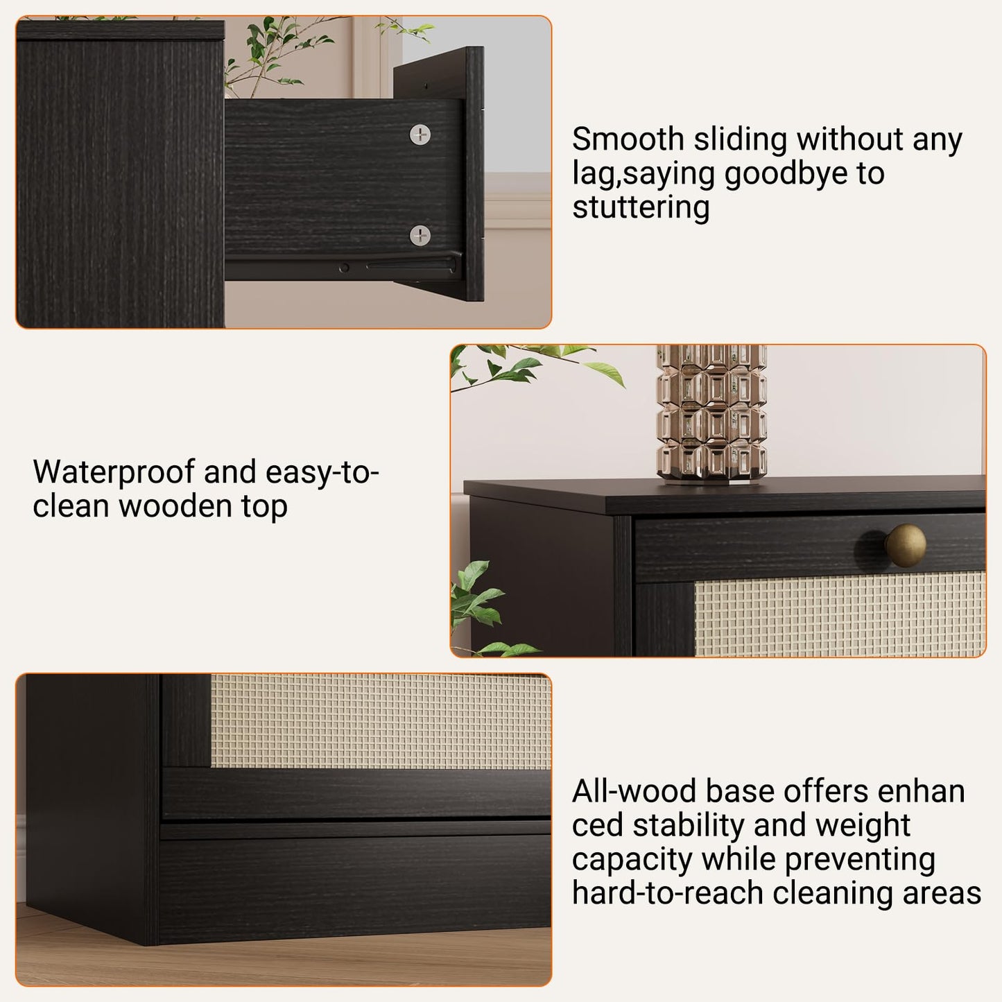GarveeHome 12 Drawer Wooden Dresser for Bedroom, Rattan Chest of Drawers for Closet, Living Room, Hallway, 61 Inch Wood Wide TV Stand Dressers for 65 Inch TV, Modern Dresser for Adult Room