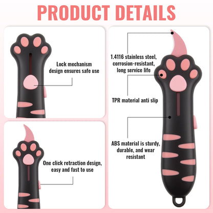 Cat Paw Box Cutter 2026 Retractable Cat Box Cutter with Cute Paw-Shaped Handle, Cat Box Paper Cutter Multifunctional Utility Knife for Effortlessly Opening Boxes, Cartons, Packages and Sealing Tape