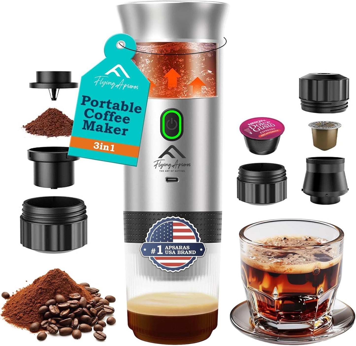 20 3in1 APSARAS USA Portable Coffee Maker, Portable Espresso Maker, bar Mini Espresso Machine, Electric Espresso Maker