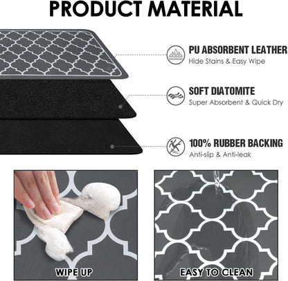 19"x 12" Counter Absorbent Dish Drying Mats for Baby Bottle Dish Rack, Coffee Maker Mat Easy to Clean Non-slip Rubber