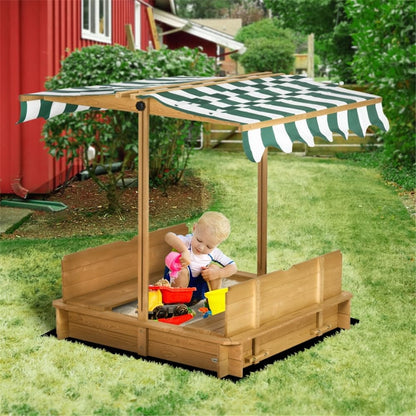 CARLIÉ Kids Wooden Sandbox with Cover for Backyard Garden,Sand Box with Adjustable Canopy,Kids Outdoor Play Equipment Sand Protection Bottom Liner