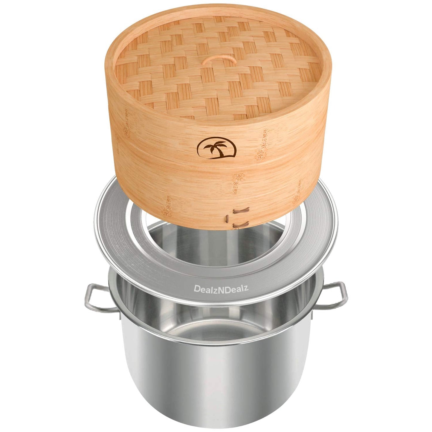 DEALZNDEALZ Bamboo Steamer Ring Adapter | Fits 8" to 13" Bamboo Steamer Basket | Stainless Steel Steaming Ring for Dumplings, Dim Sum, Veggies, and Cooking Essentials