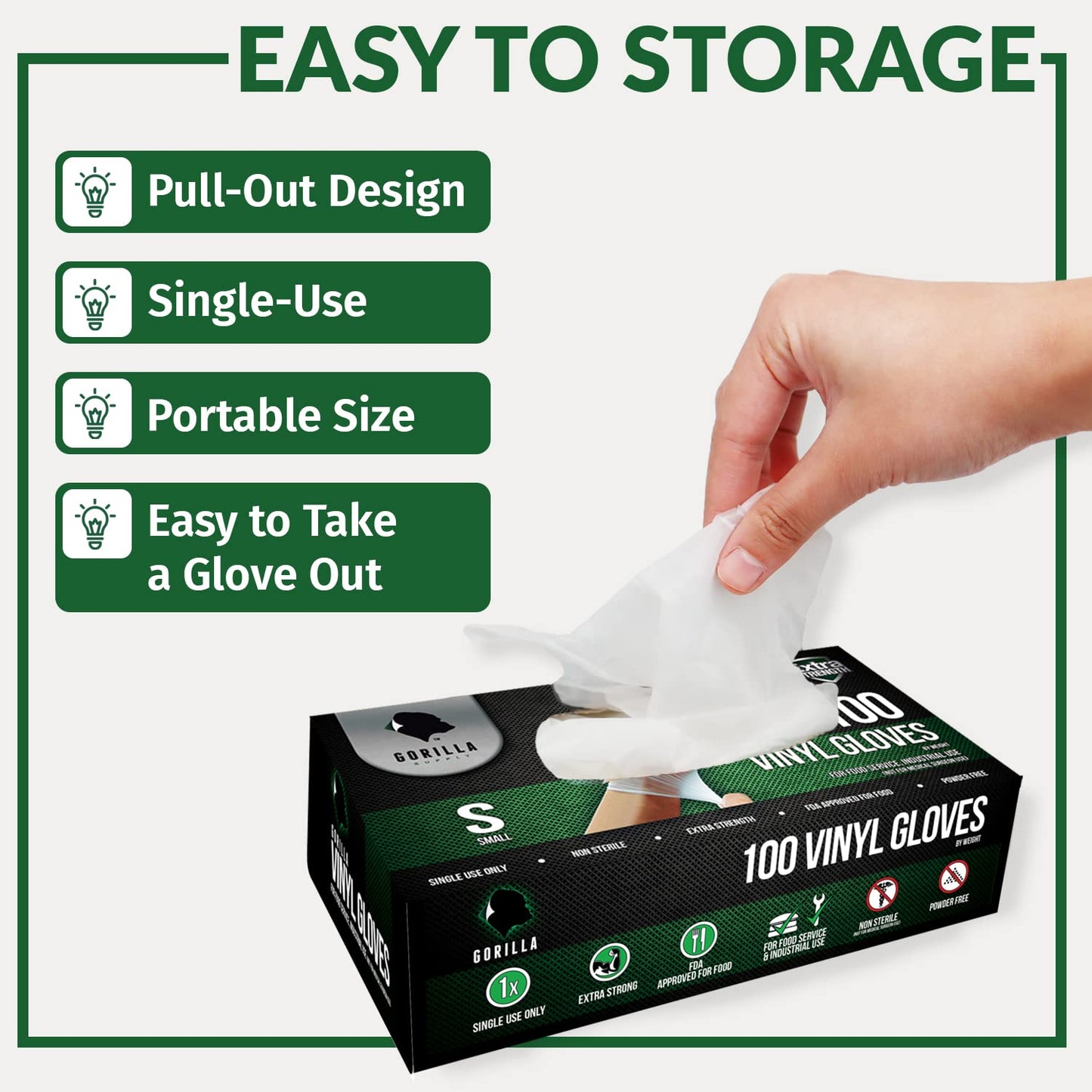 GORILLA SUPPLY Disposable Heavy Duty Vinyl Gloves, Small, 100 Count, White, Unisex
