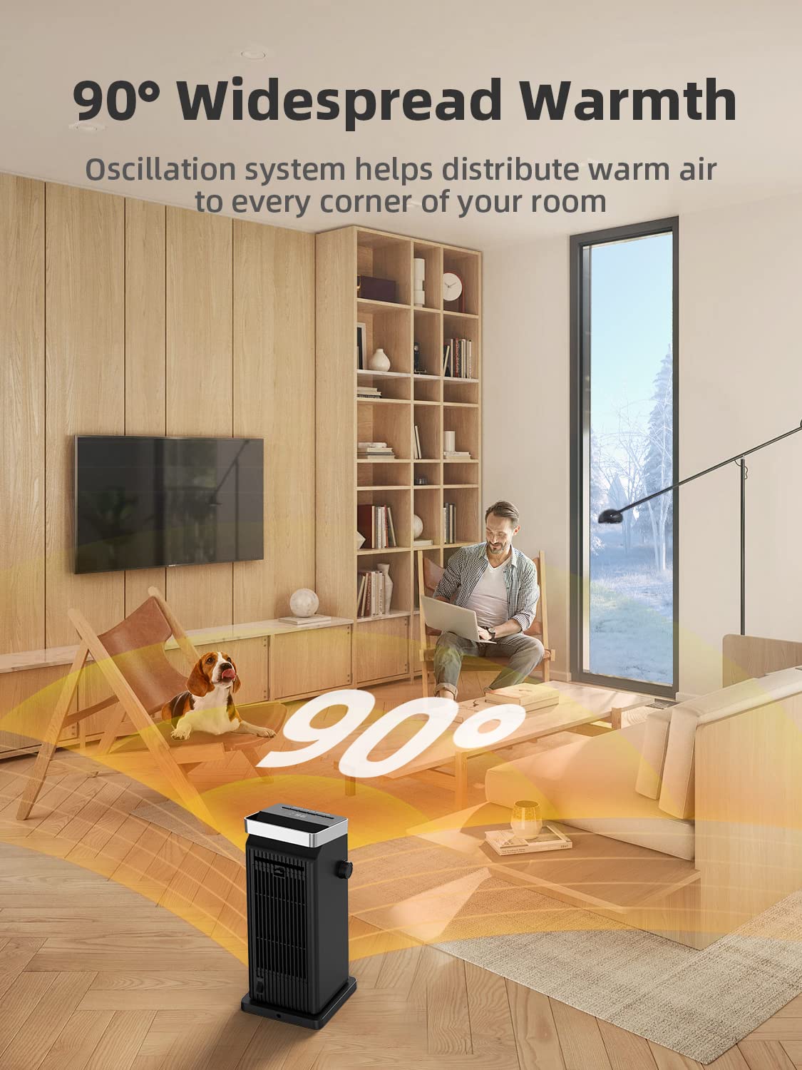 BREEZOME Space Heater, 1500W Fast Heating Heater for Indoor Use, Portable Ceramic Electric Heaters for Home with Thermostat, 90° Oscillating, Remote