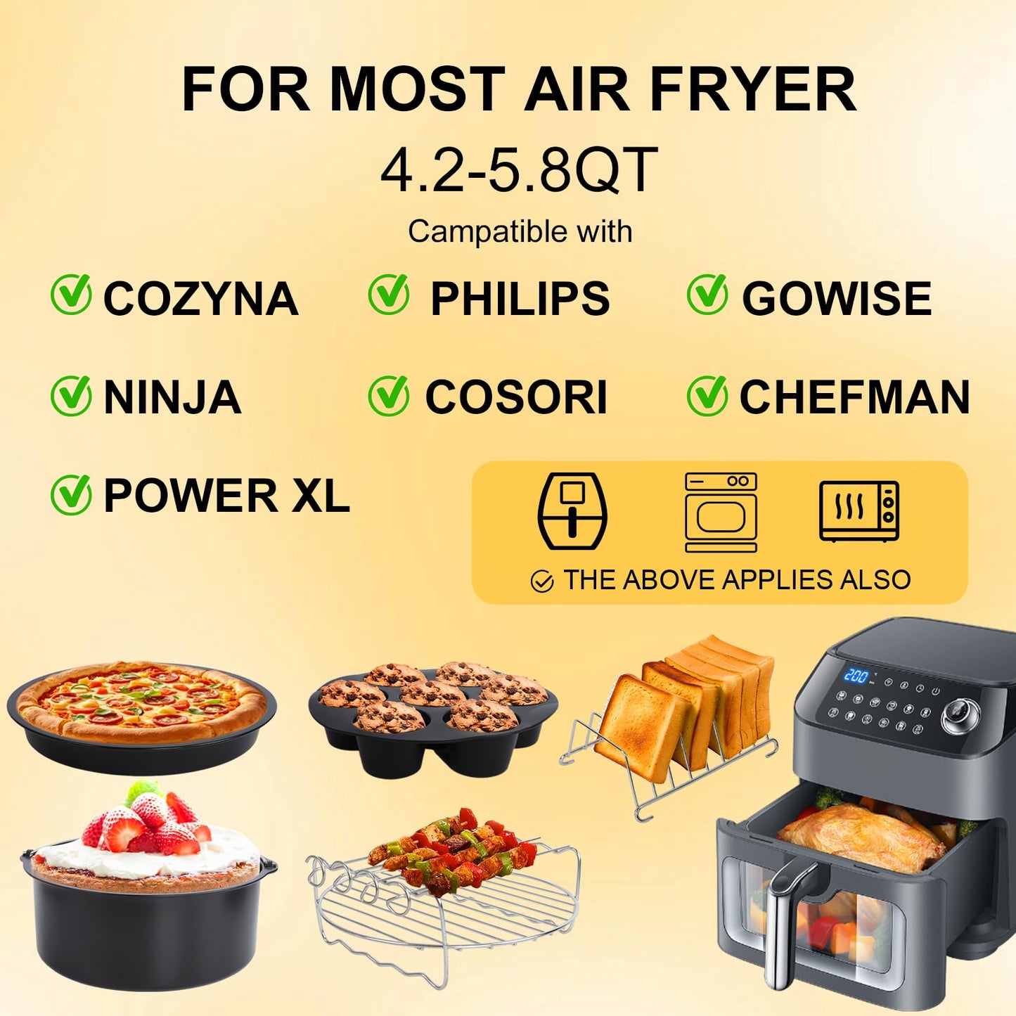 YuxingK Air Fryer Accessories Kit - 12pcs Universal for 4, 4.2, 5, 5.5, 5.8 QT Gowise Cosori Phillips Ninja Cozyna Air Fryer