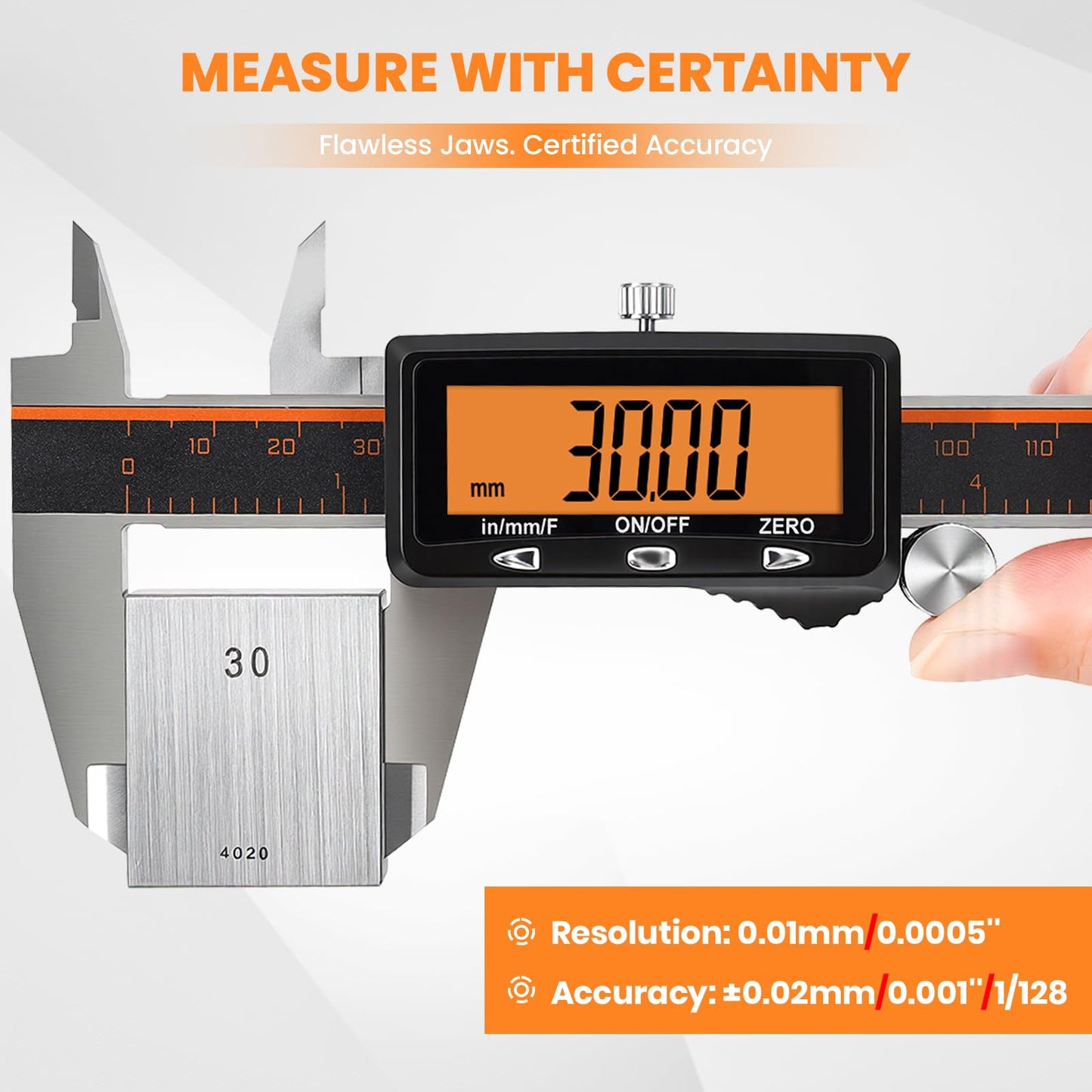 HARDELL Digital Caliper, Rechargeable Caliper Measuring Tool with Large Orange Screen, Stainless Steel Digital Micrometer with Auto-Off Feature -Inch/MM/Fraction for DIY/Household/3D-Printing