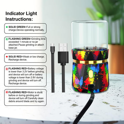 Electric Grinder, Small Spice Grinder Electric Grinders Mini Size 2inx3.5inches with 2pcs 1.7oz/50ml Glass Jar Rechargeable Automatic Small Grinder