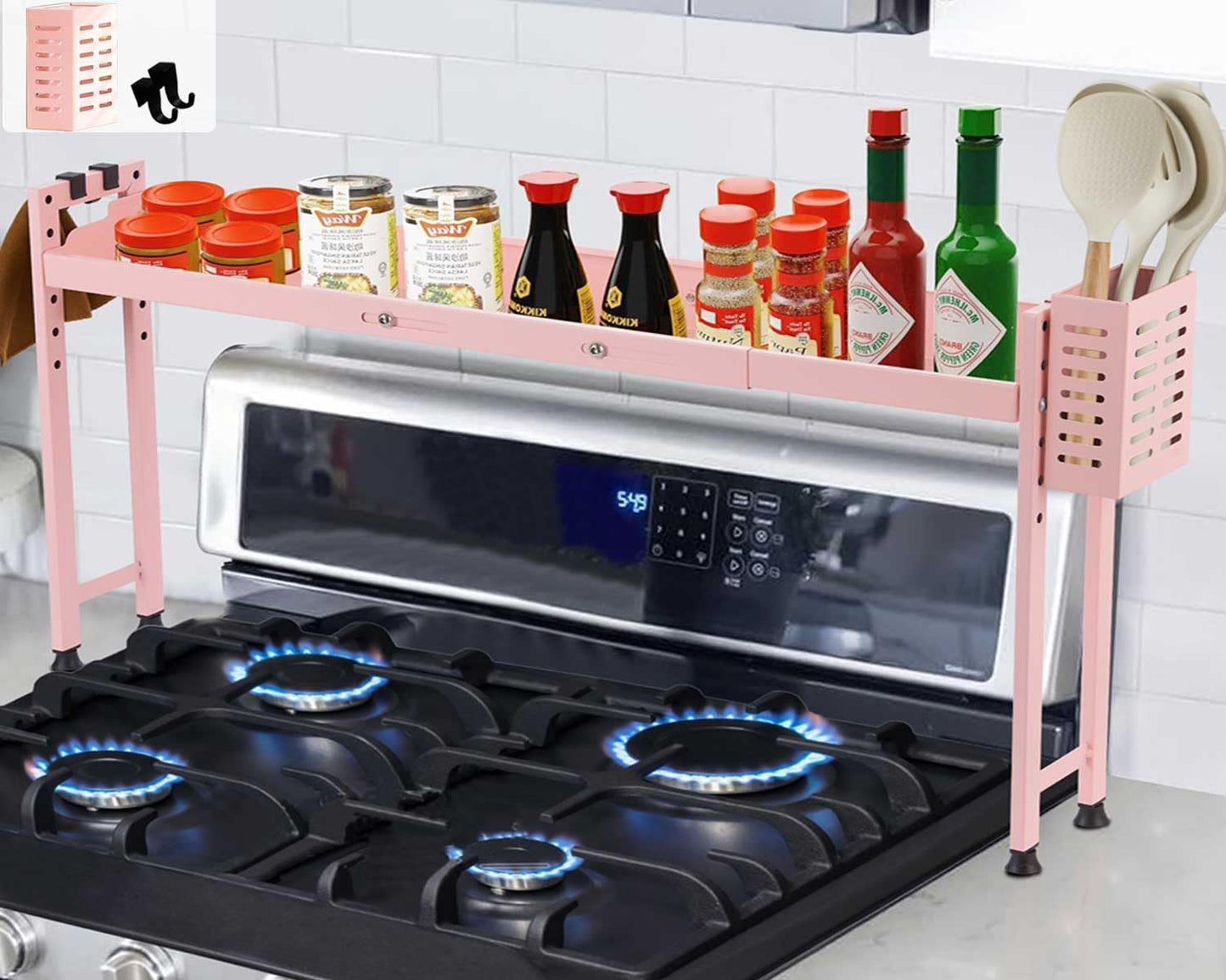 27 32 Inches Countertop Horynar Over Stove Shelf Stove Top Organizer Shelf for Kitchen with Extra Basket and Hooks