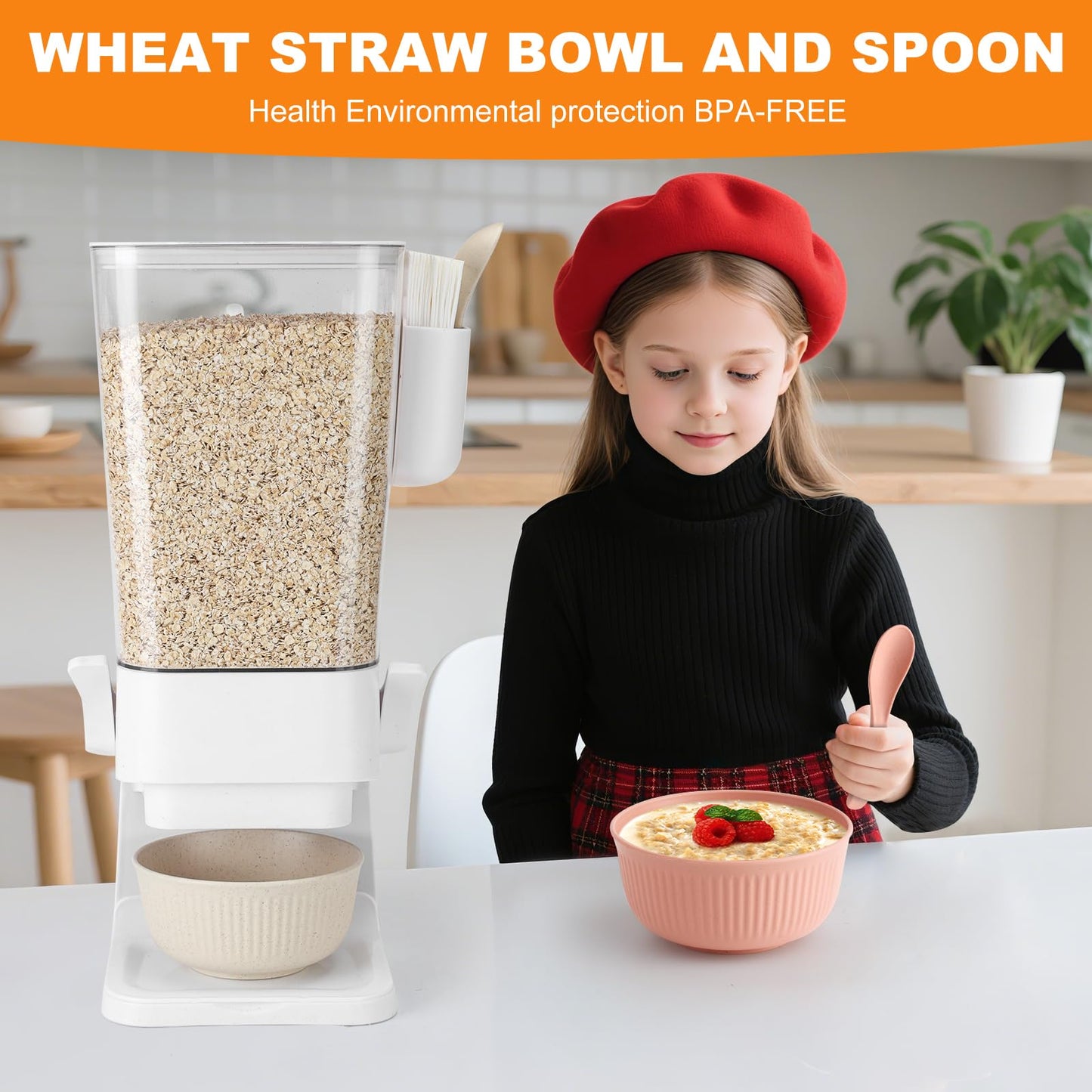 Osacoe Cereal Dispenser Countertop 2 Pack with Bowls Spoons Cutlery Box,5.5 QT Dry Food Dispenser Snack Organizer Containers Storage with Lids for Pantry Kitchen Organization Oatmeal Nut Granola Candy