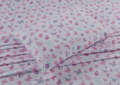 Kids Zone CollectionKids Zone Home Linen Full Size Sheet Set for Girls and Teens Butterfly Pink Purple Turquoise White New
