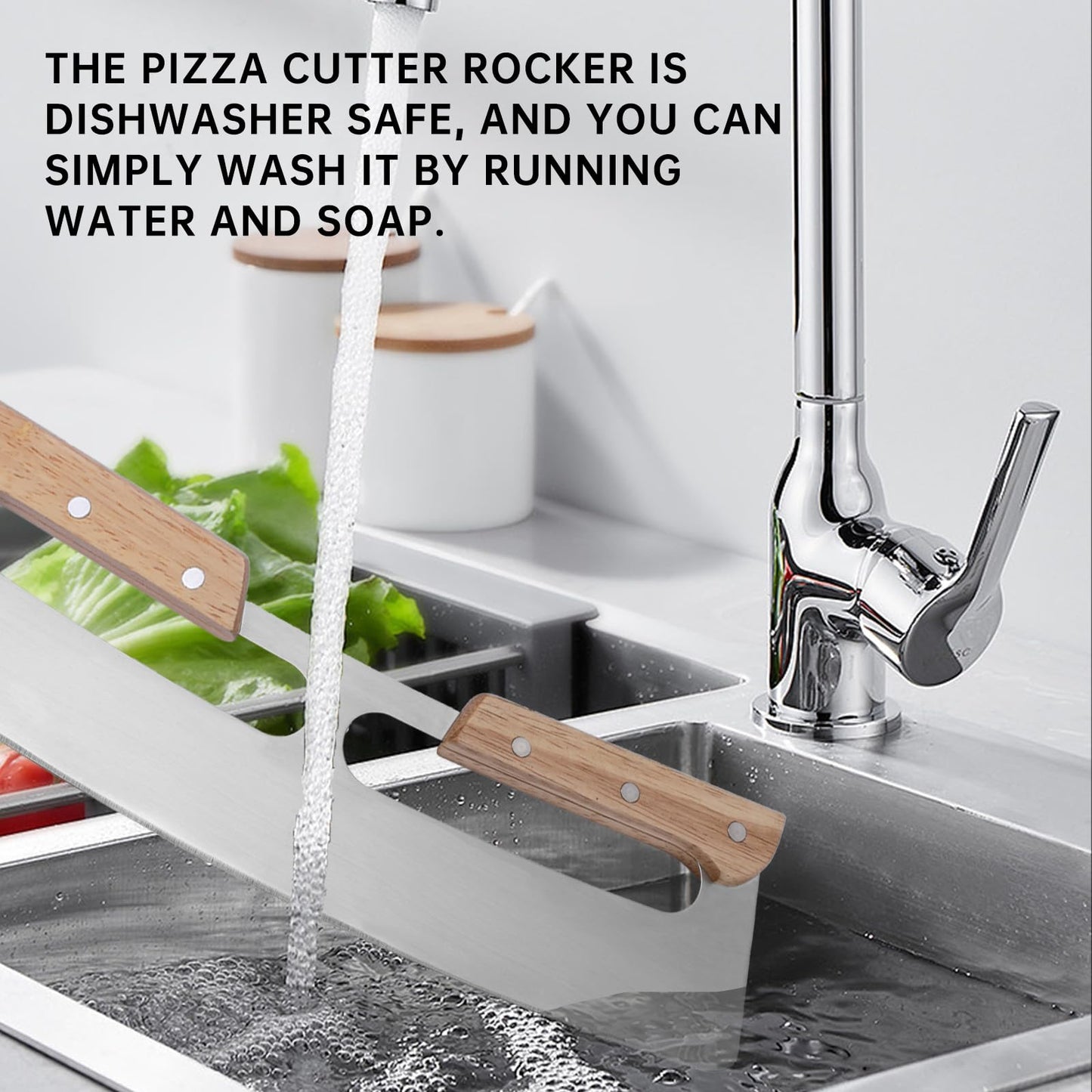 2 Pack Pizza Cutter Rocker with Wood Handles & Protective PP Cover, 14" 430 Stainless Steel Pizza Slicer Wheel, Big Pizza Knife Cutters Kitchen Tool (14 inch)