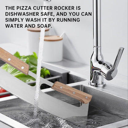 2 Pack Pizza Cutter Rocker with Wood Handles & Protective PP Cover, 14" 430 Stainless Steel Pizza Slicer Wheel, Big Pizza Knife Cutters Kitchen Tool (14 inch)