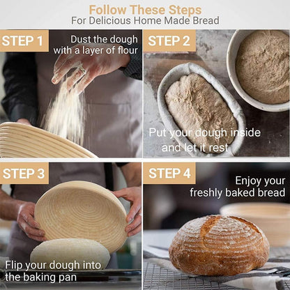 Banneton Bread Proofing Basket - 10 Inch Oval Set of 2 | Ideal for Artisan Sourdough Baking