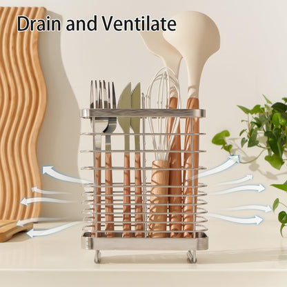 MAXCOOK Kitchen Utensil Drying Rack, 18/8 Stainless Steel Chopsticks Spoon Fork Knife Basket Flatware Storage Drainer, Cutlery Holder for Kitchen Counter