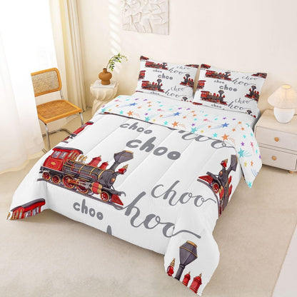 Set Set Set Set 1 Feelyou Cartoon Car Bedding Kids Train Comforter Boys Girls Choo-Choo Rail Roads Tracks Decor