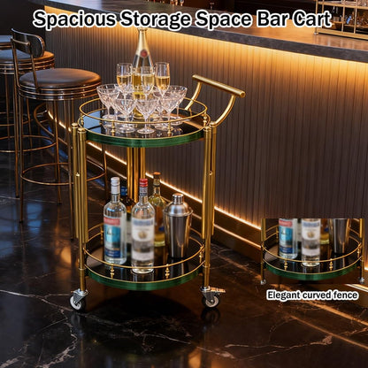 FGQuelleBM Luxury 2-Tier Mobile Cart with Wheels, Wood Top & Stainless Steel Frame for Drinks and Desserts Display