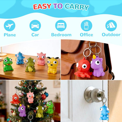 HOZUZER 32 Packs Squishy Toys Kids Party Favors - Popping Eyes Animal Keychains, Fidget Toys Bulk for Kids Birthday