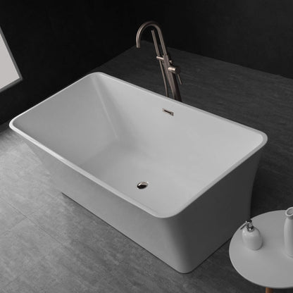 WOODBRIDGE 67" Acrylic Freestanding Bathtub Contemporary Soaking Tub, White Acrylic (Brushed Nickel Drain/Overflow),B0004 -B/N-Drain &O