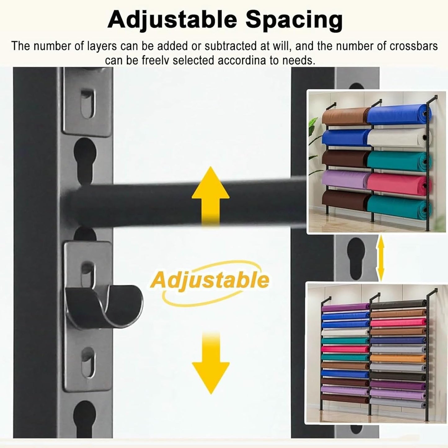 XDRGOOIUY Commercial Wall-Mounted Textile Fabric Roll Storage Rack with Adjustable Hanging Rod, for Vinyl Spool/Car Color Change Film/Tablecloth/Wrapper