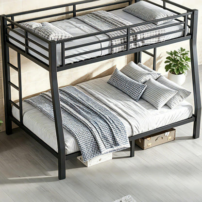 Bellemave Full XL Over Queen Bunk Bed with High Guardrail & Under-Bed Storage, Heavy Duty Metal Bunk Beds Frame with 2 Side Ladders, Full Over Queen Bunk Bed for Adults, No Box Spring Needed, Black