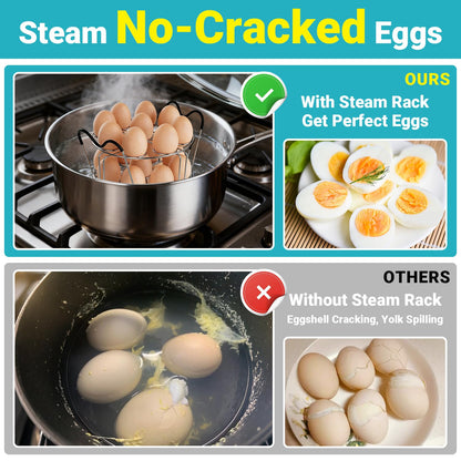 Stackable Egg Steamer Rack Compatible with Instant Pot 6qt & 8qt - 304 Stainless Steel Trivet with Heat-Resistant Handles, Holds 18 Eggs for Pressure Cooker & Pot, Multi-functional Cooling Rack