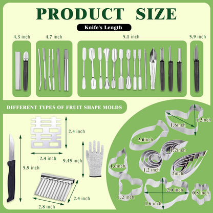 48-Piece Stainless Steel Fruit & Melon Carving Tools Set with Gloves - Watermelon Sculpting Kit, Ergonomic Handles, Portable Case for Culinary Arts, Sculpting, Peeling