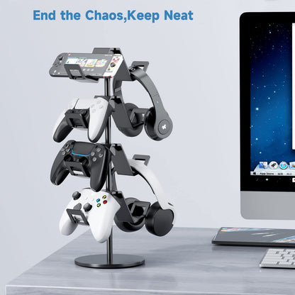 Karanava Controller Holder 4 Tier,Headphone Stand - Adjustable Headset Holder for Xbox PS5 PS4 Switch Pro - Gaming Accessories Storage for Gamer,Desk/Floor(Black)