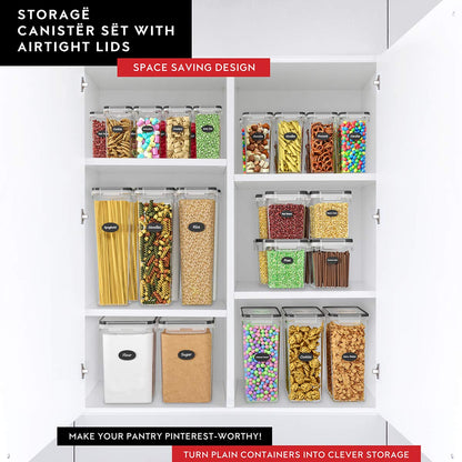 DWËLLZA KITCHEN Cereal Containers Storage 4L Set of 4 Airtight Food Storage Containers with Lids Cereal Dispenser Countertop Pantry Organization Canister for Rice Flour & Sugar 1 Marker 8 Labels