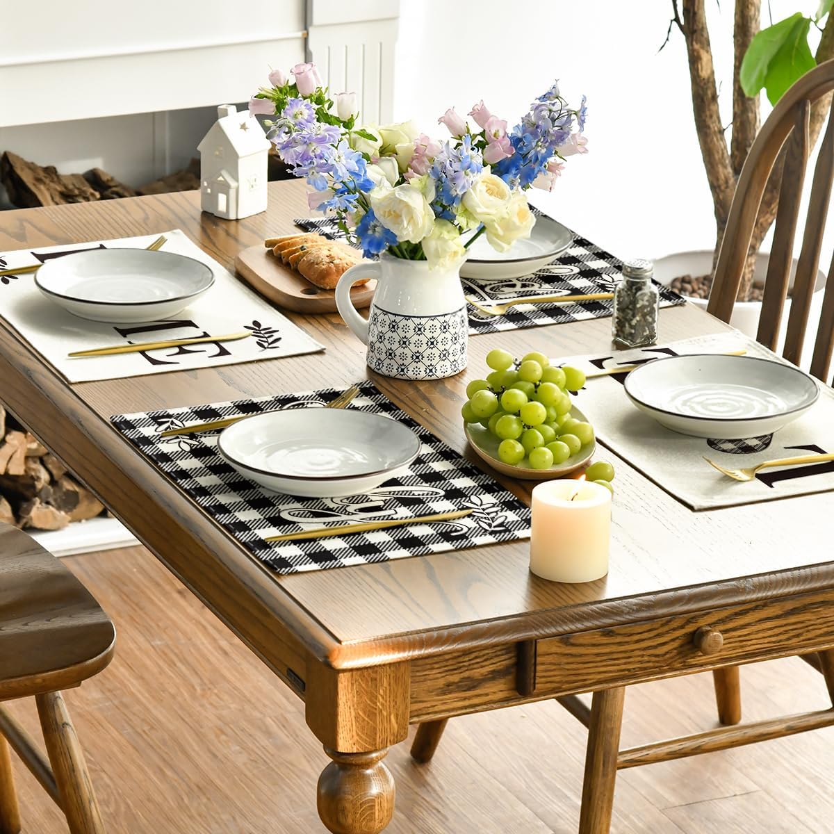 Artoid Mode Love Family Together Home Buffalo Plaid Placemats for Dining Table, 12 x 18 Inch Set of 4 Holiday Vintage