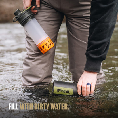 GRAYL GeoPress 24 oz Water Purifier Bottle - Filter for Hiking, Camping, Survival, Travel (Black Camo)