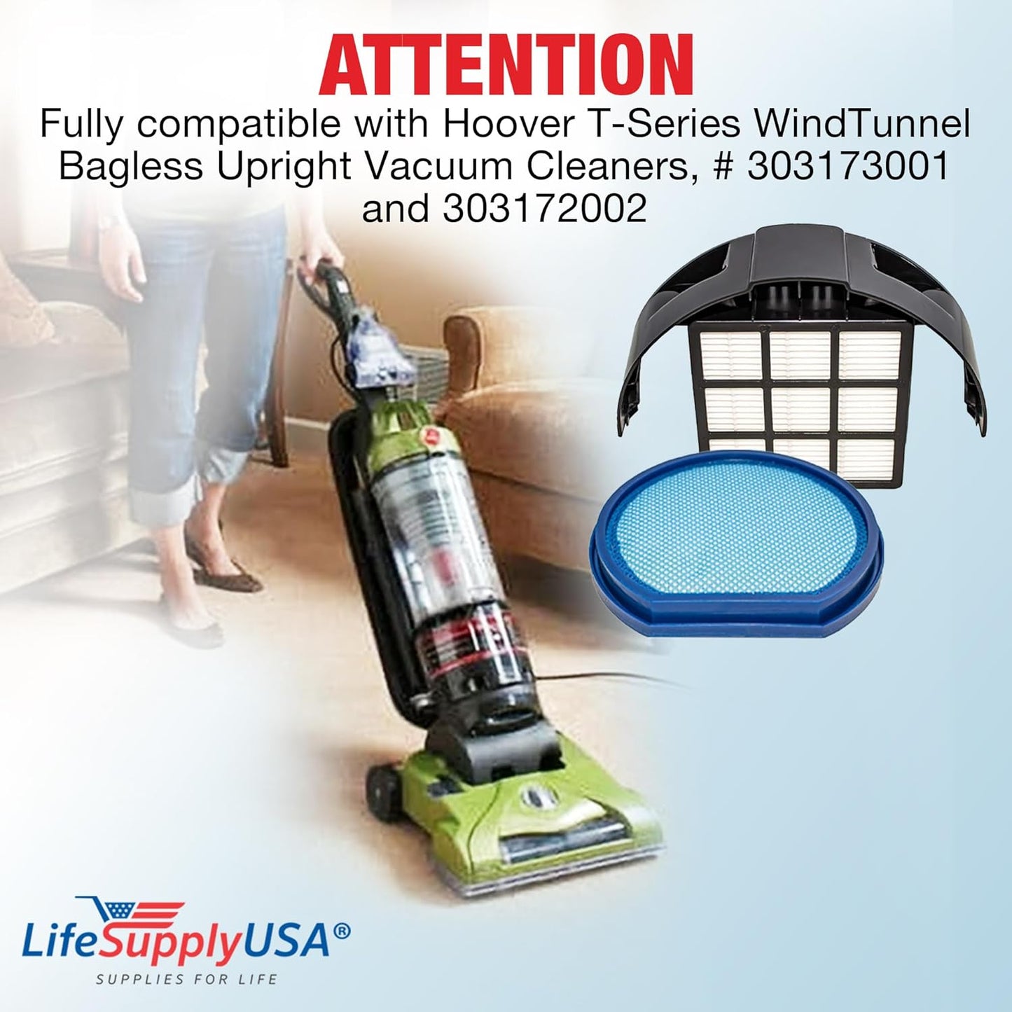 LifeSupplyUSA Vacuum Filter Replacement + Exhaust HEPA Kit for Hoover T-Series WindTunnel Bagless Vacuums