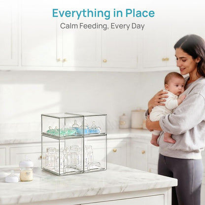 Vtopmart Stackable Storage Drawers Set of 5, Clear Plastic Organizer Bins for Baby Bottle, Beauty Supplies Storage, Ideal for Kichen Countertop, Vanity, Bathroom, Cabinet, Pantry Organization