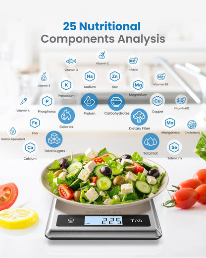 RENPHO Digital Food Scale with Nutritional Calculator, Smart Food Kitchen Scale, Food Weight Scale Grams and Ounces for Weight Loss, Calorie, Macro and Cooking, Stainless Steel