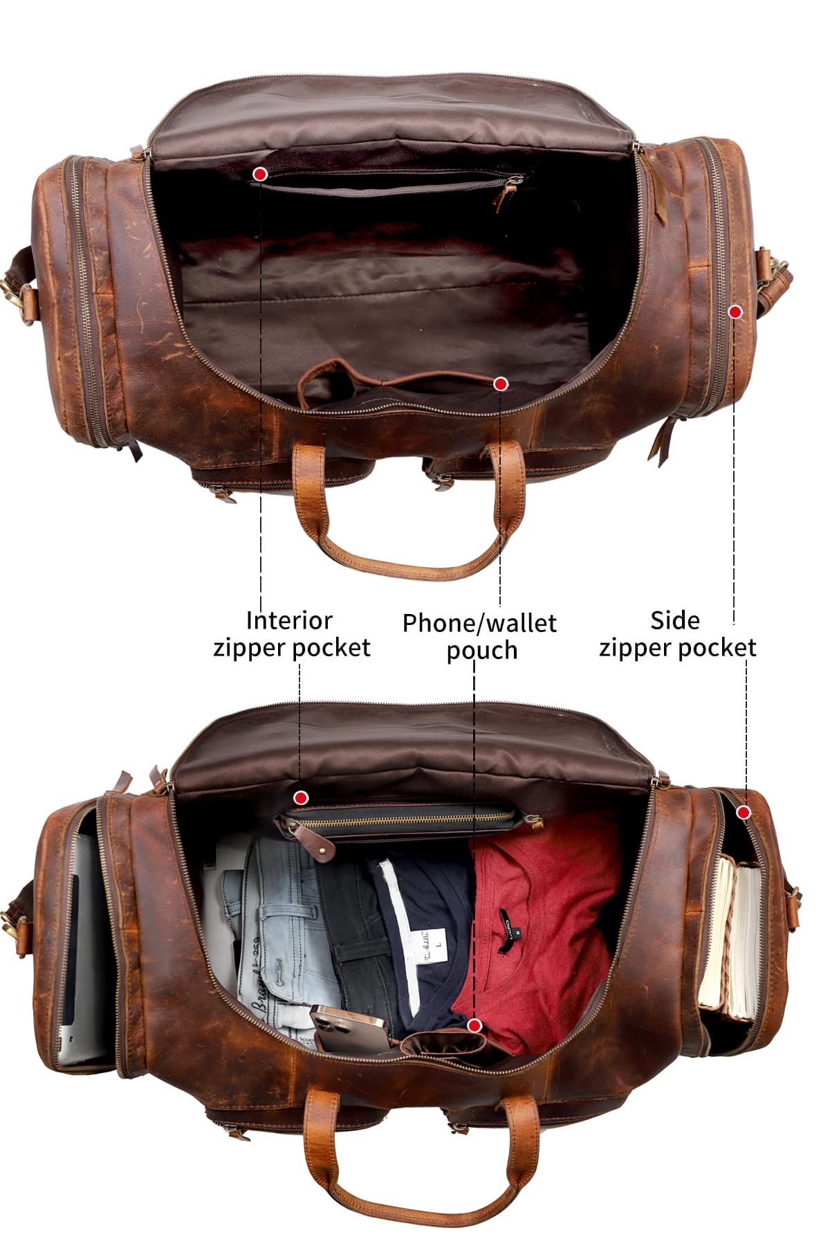 32" Vintage Duffel Classic Style with Modern Outlook Retro Thick Full Grain Cowhide Handmade Airplane Under seat Carry On Bags Leather Gym Overnight Luggage Bag