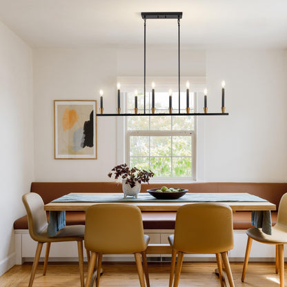 Knwjmv Black Linear Chandelier Candle Dining Room Light Fixture Long 46 Inch Island Chandeliers Black and Gold Linear Pendant Lighting Over Dining Table Kitchen Island