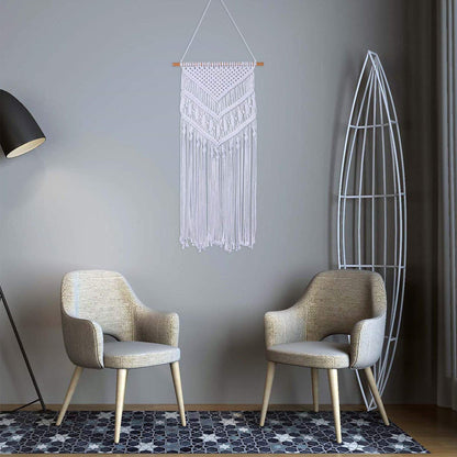 RLoncomix Macrame Wall Hanging Boho Art Hand Woven Geometric Tassel Chic Home Apartment Dorm Room Nursery Party Decoration, White, 16x30 Inches