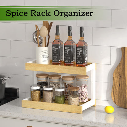 MARTY 2 Tier Spice Rack Organizer for Countertop, 15.8''L Coffee Station/Bathroom Organizer Countertop, Counter Shelf Desktop Storage Organizer for Kitchen, Bedroom, Office (Black)