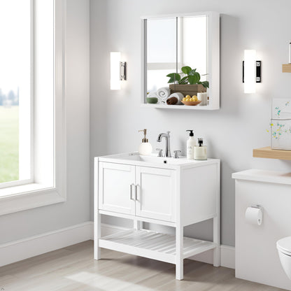 Alaterre Furniture Bennet Bathroom Vanity Without Sink – 36" Freestanding Wood Vanity Cabinet with Soft-Close Shaker Doors, Single Sink Base (White)