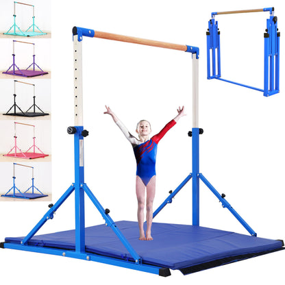 Marfual 5 Ft Fold Gymnastic Bar with Mat Kip Bar with Mat with Professional 4 Ft Width for Kids and Girl and Teenage Home and Club Use