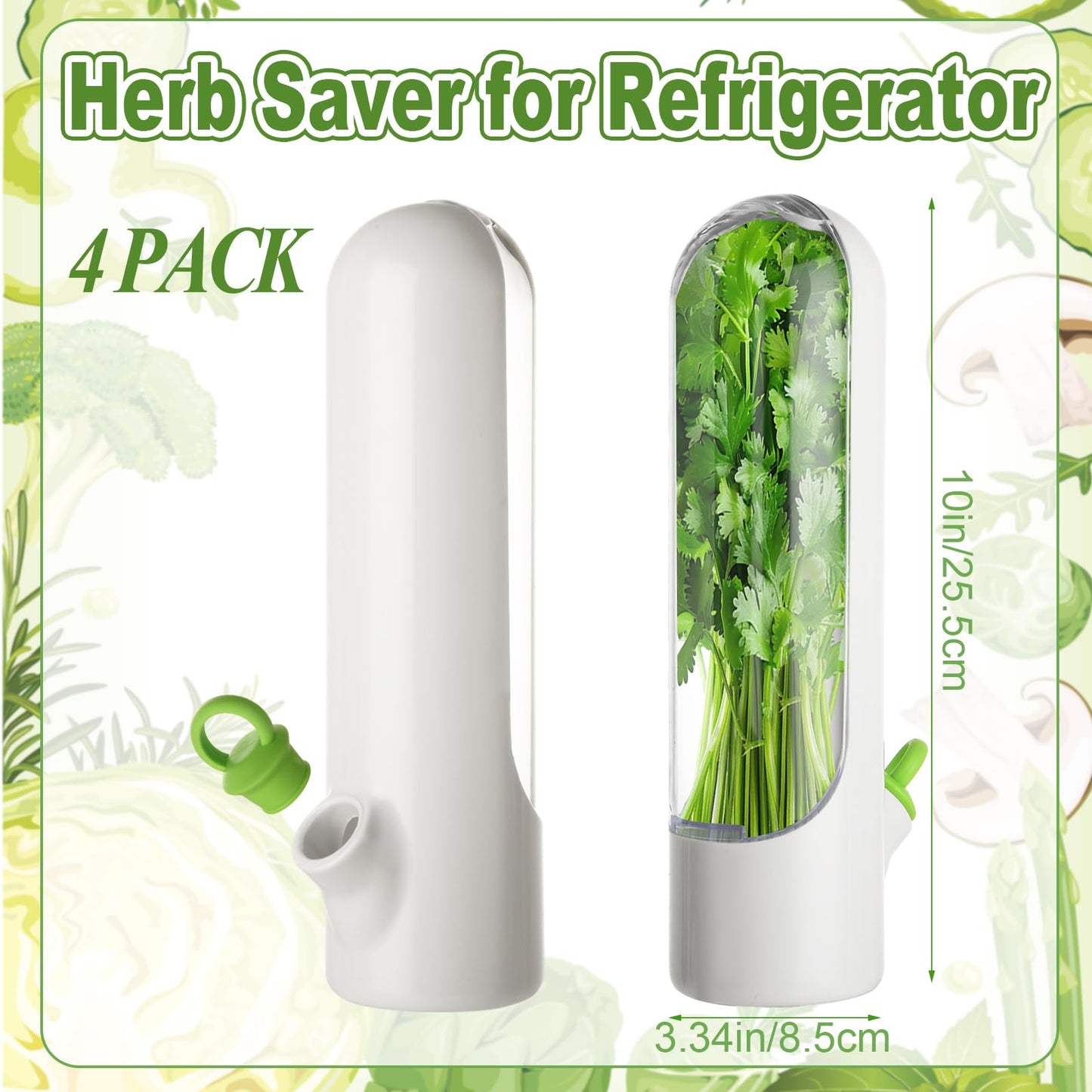 LDHHYH 4 PCS Fresh Herb Keeper for Refrigerator, Herb Saver for Refrigerator, Cilantro Containers for Fridge, Herb Storage Containers for Cilantro Asparagus Mint Rosemary Parsley Basil for 2-3 Weeks