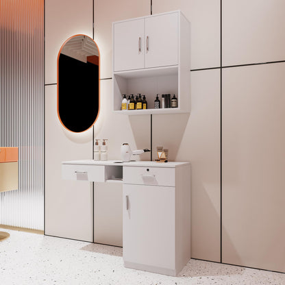 Wall Mount Barber Salon Station, Salon Storage Hair Stylist Equipment Set w,Appliance Holders,Lockable Drawers,Storage Cabinet